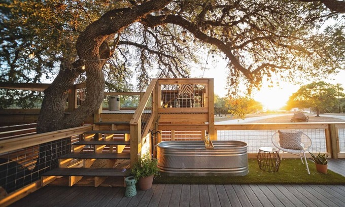 Dripping Springs RV Rental | Elevated Yurt 2: Unique Tree Retreat with Modern Amenities