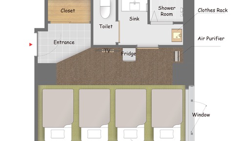 Japanese-Style Room for 4 with Private Shower room, Non Smoking (Futons)