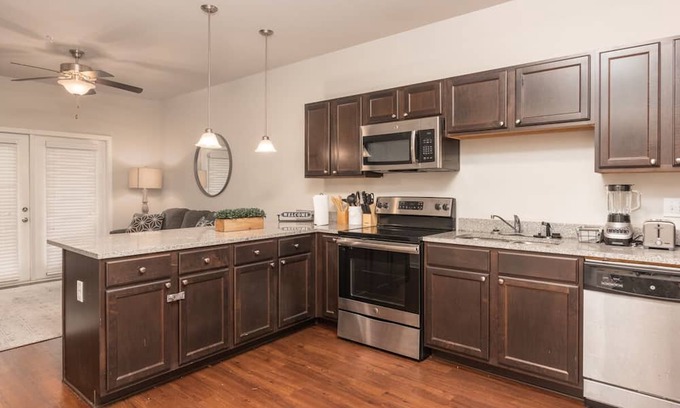 Starkville Condo | Prime Location: Game Day at The Peabody-236, Pet Friendly