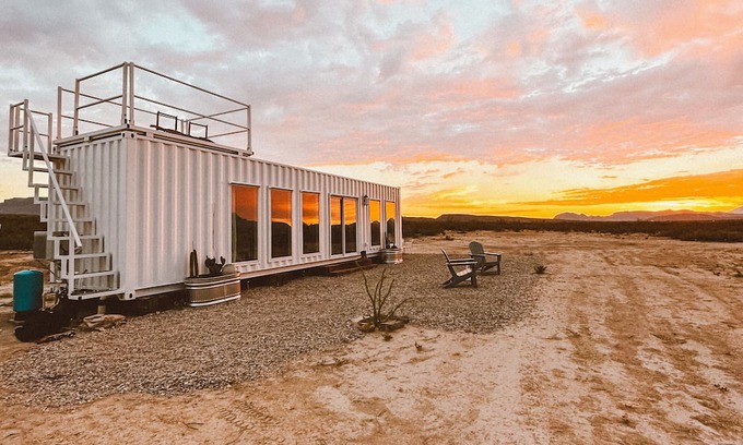 Alpine Cabin | Glow House - A Modern Container with a Stargazing Deck on Top.