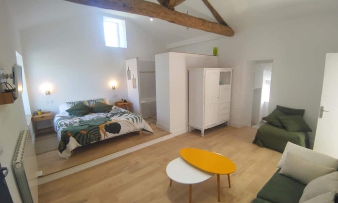 Monsireigne House | Renovated farmhouse guestroom with private terrace and lake view